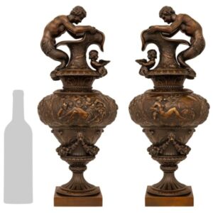 Pair of 19th Century French Renaissance Patinated Bronze Ewers / Urns