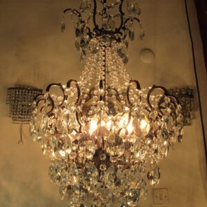 Vintage French Spider Style Crystal Chandelier Brass Ceiling Light